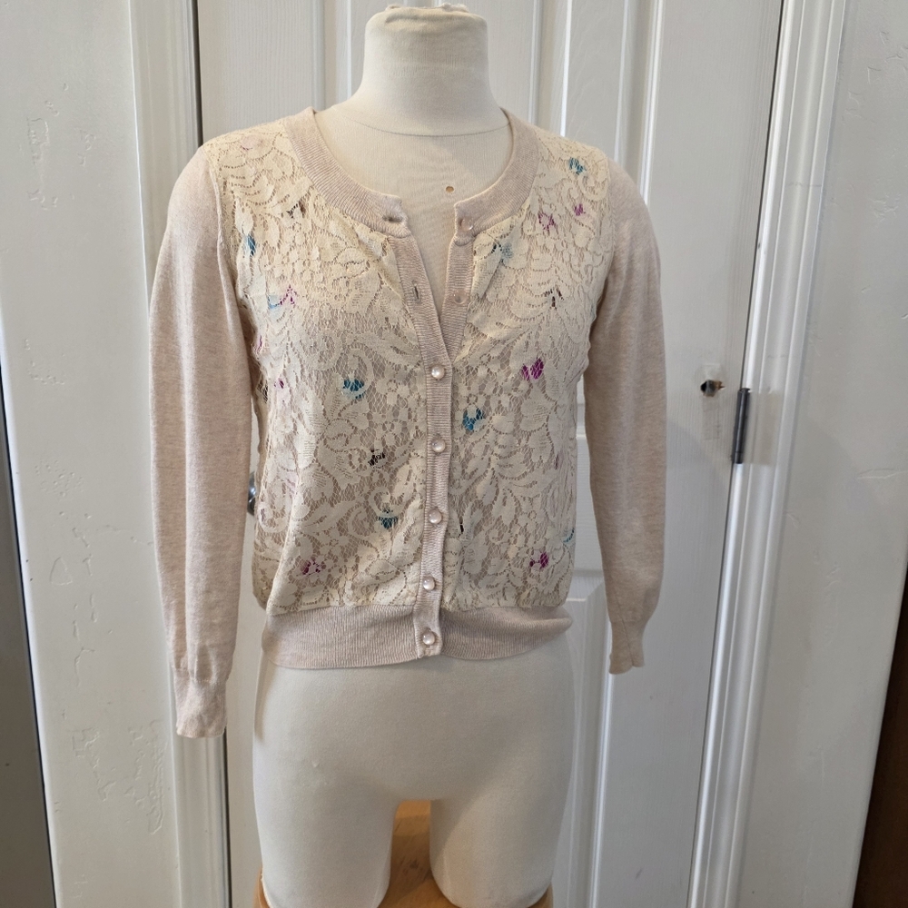 Charlotte Tarantola Lace Cardigan - Cream with Multicolor Accents